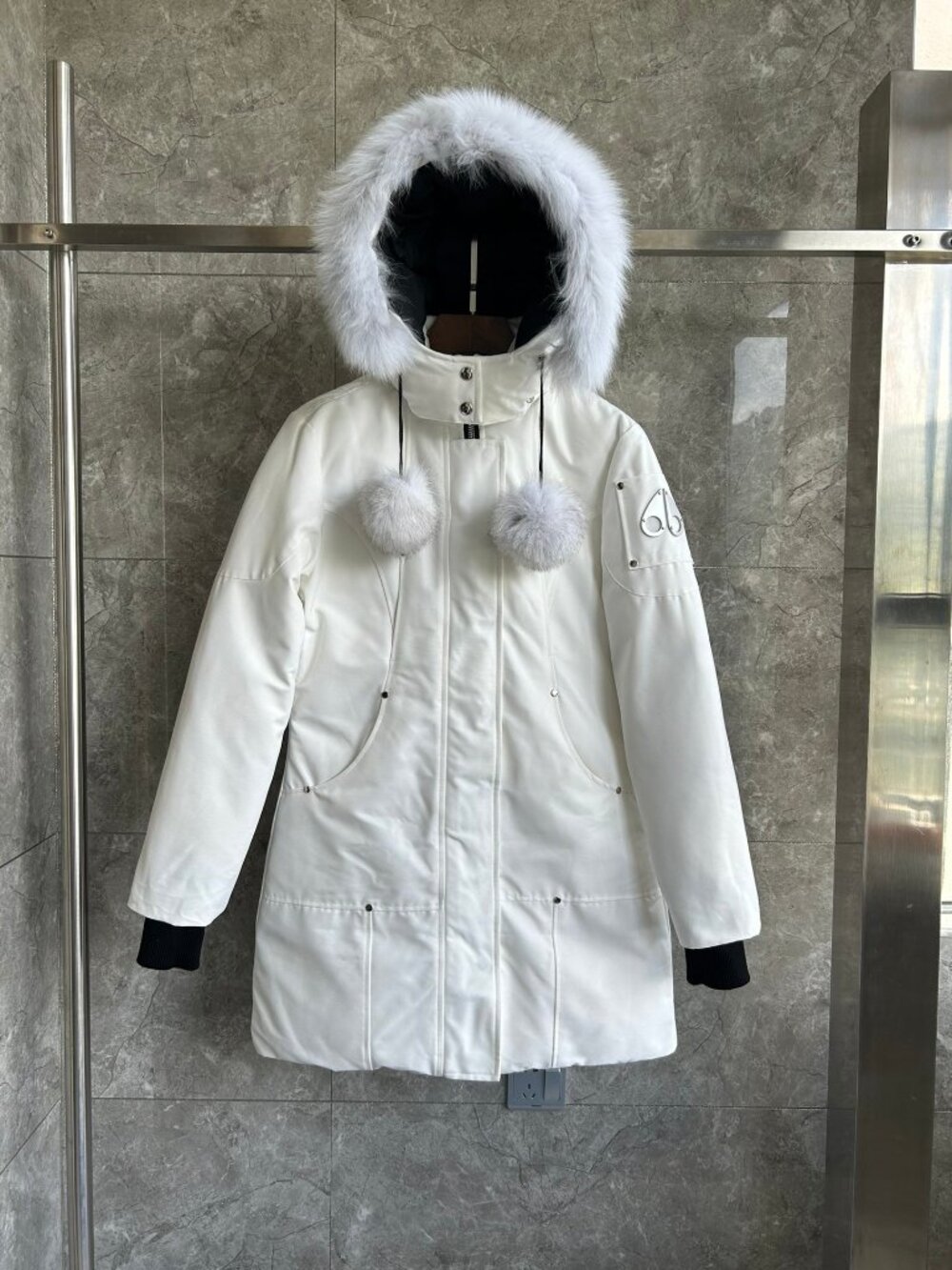 Moose Knuckles Women Warm White Parka Real Fur Hood Down Coat